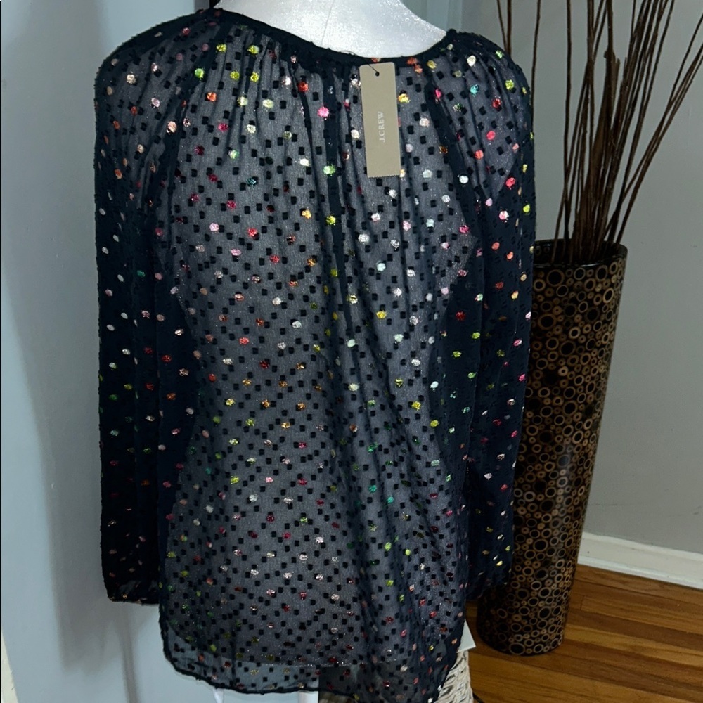 J. Crew Midnight Blue Blouse with Multicolor Dots - Picture 7 of 8